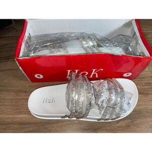H2K Sandals/Slides Amanda White And Glitter‎ Woman's Size 8 U.S.